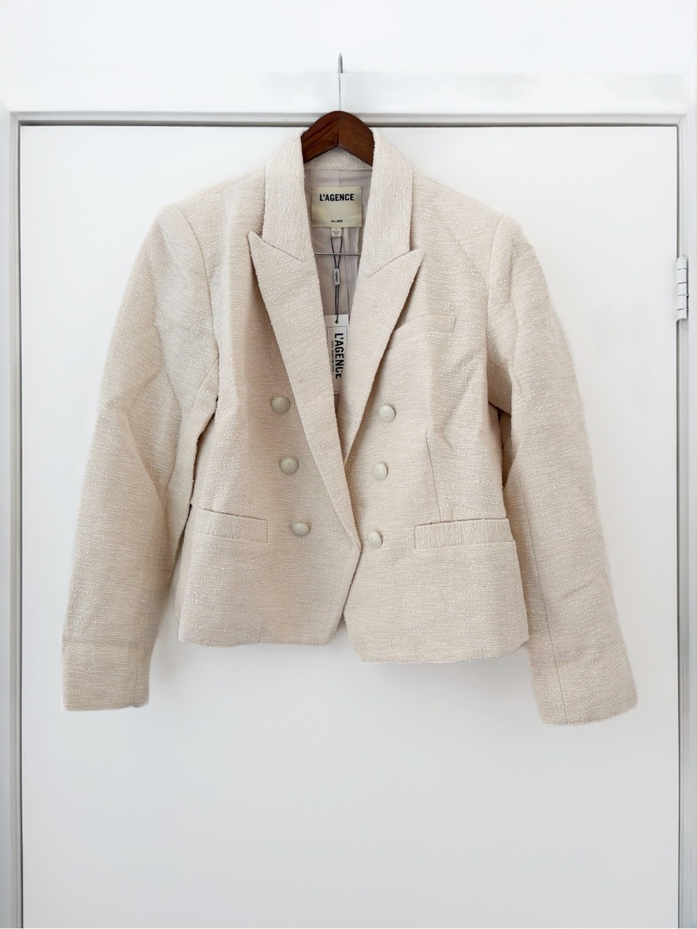 NWT L'Agence Brooke Open-Front Blazer in Ecru 12